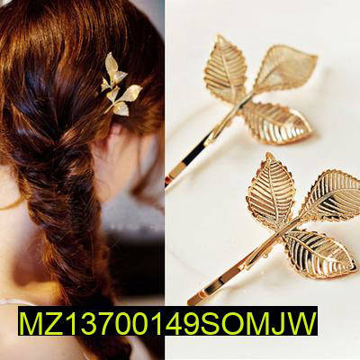 2 Pcs Three Dimensional Leaves Hairpins In Golden